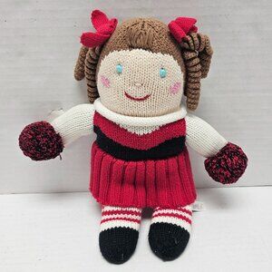 Cheerleader Red White Outfit Knit Crochet Brown Hair Blue Eyes Plush Doll Zubels